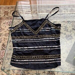 Black Sequin-Trim Spaghetti Strap Camisole